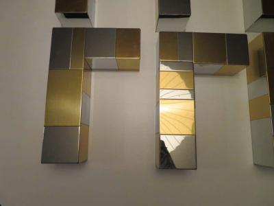 Paul Evans Set Paul Evans for Directional Chrome Brass Cityscape Shelf Brackets Console