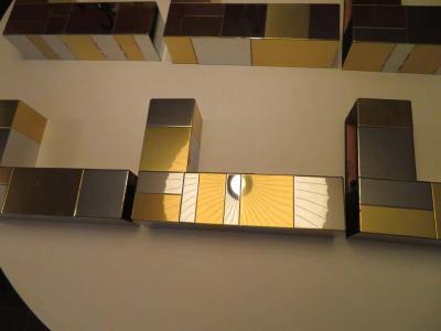 Paul Evans Set Paul Evans for Directional Chrome Brass Cityscape Shelf Brackets Console