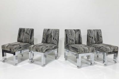 Paul Evans Set of Four Chrome Cityscape Dining Chairs by Paul Evans for Directional