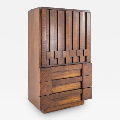 Paul Evans Style Lane Mid Century Walnut Brutalist Armoire