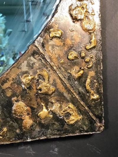 Paul Evans Textured Brutalist Elongated Diamond Shaped Mirror in the Manner of Paul Evans