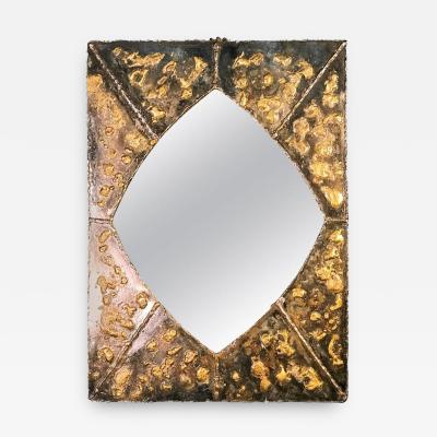 Paul Evans Textured Brutalist Elongated Diamond Shaped Mirror in the Manner of Paul Evans