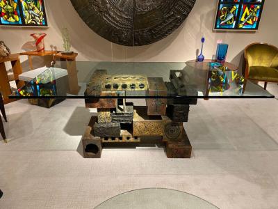 Paul Evans WELDED POLYCHROMED AND PATINATED STEEL SKYLINE DINING TABLE BY PAUL EVANS