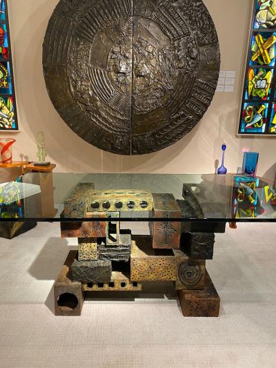 Paul Evans WELDED POLYCHROMED AND PATINATED STEEL SKYLINE DINING TABLE BY PAUL EVANS