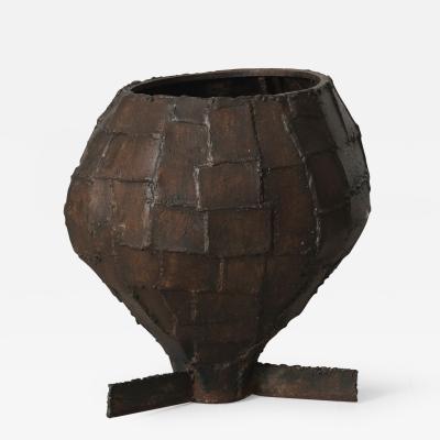 Paul Evans Welded Patchwork Steel Urn USA c 1970 s