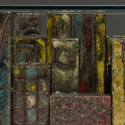 Paul Evans Welded Polychrome Steel Skyline Coffee Table by Paul Evans