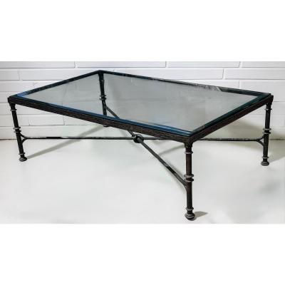 Paul Ferrante Diego Giacometti Painted Wrought Iron Cocktail Table With Glass by Paul Ferrante