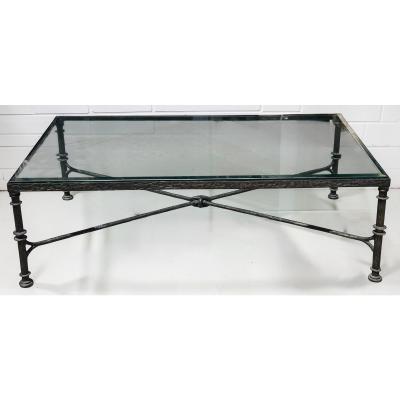 Paul Ferrante Diego Giacometti Painted Wrought Iron Cocktail Table With Glass by Paul Ferrante