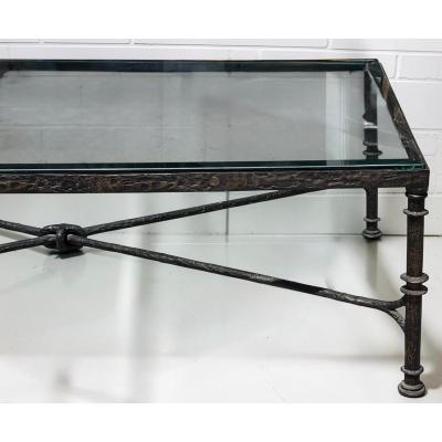 Paul Ferrante Diego Giacometti Painted Wrought Iron Cocktail Table With Glass by Paul Ferrante