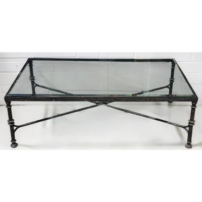 Paul Ferrante Diego Giacometti Painted Wrought Iron Cocktail Table With Glass by Paul Ferrante