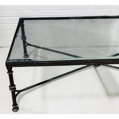 Paul Ferrante Diego Giacometti Painted Wrought Iron Cocktail Table With Glass by Paul Ferrante