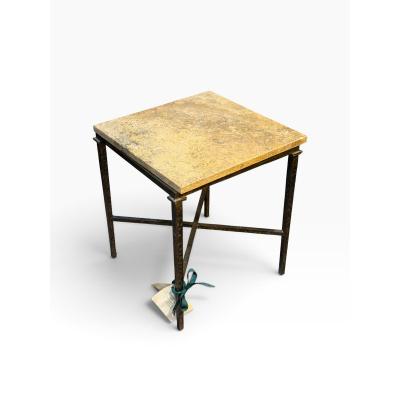 Paul Ferrante Giacometti Style Paul Ferrante Marble Top Square Wrought Iron Side Table