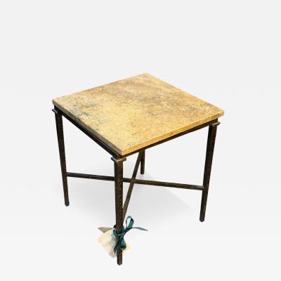 Paul Ferrante Giacometti Style Paul Ferrante Marble Top Square Wrought Iron Side Table