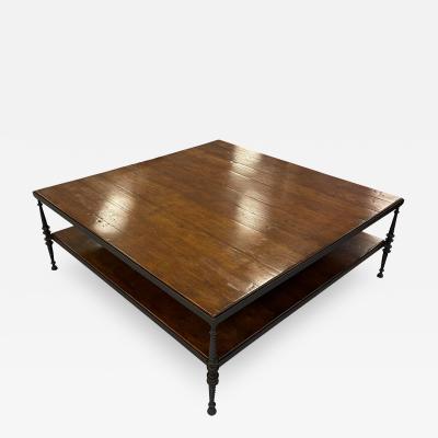 Paul Ferrante Huge Paul Ferrante Wrought Iron Walnut Square Coffee Table