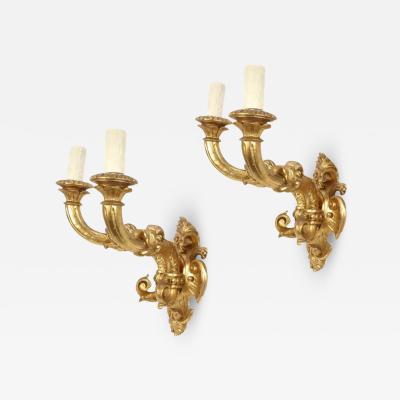 Paul Ferrante Pair of 18th C Style Paul Ferrante Giltwood Sconces