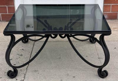 Paul Ferrante Paul Ferrante Black Glass Wrought Iron Coffee Cocktail Table