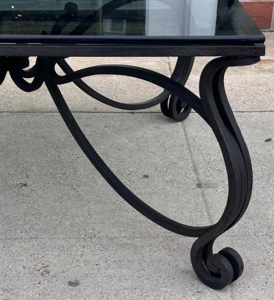 Paul Ferrante Paul Ferrante Black Glass Wrought Iron Coffee Cocktail Table