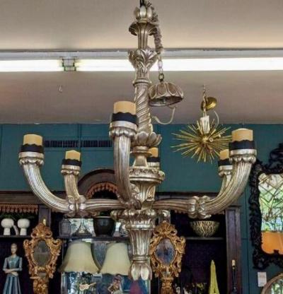 Paul Ferrante Paul Ferrante Celestial 6 Arm Giltwood Chandelier