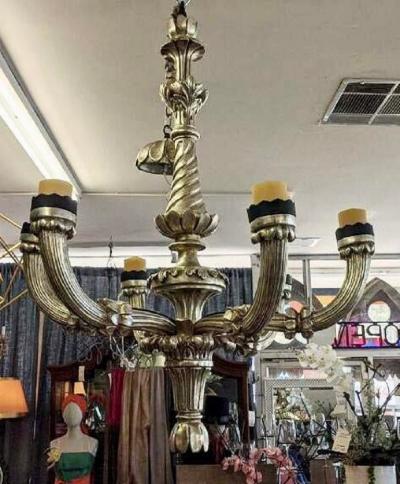 Paul Ferrante Paul Ferrante Celestial 6 Arm Giltwood Chandelier