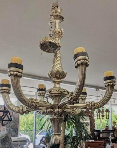 Paul Ferrante Paul Ferrante Celestial 6 Arm Giltwood Chandelier