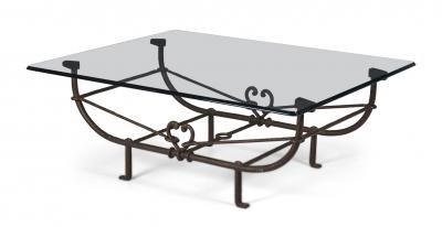Paul Ferrante Paul Ferrante Etruscan Forged and Hammered Iron and Glass Coffee Table