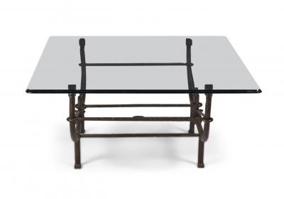 Paul Ferrante Paul Ferrante Etruscan Forged and Hammered Iron and Glass Coffee Table