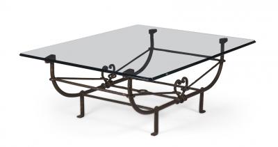 Paul Ferrante Paul Ferrante Etruscan Forged and Hammered Iron and Glass Coffee Table