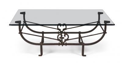 Paul Ferrante Paul Ferrante Etruscan Forged and Hammered Iron and Glass Coffee Table