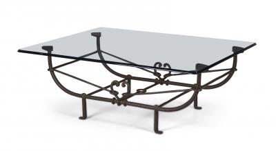 Paul Ferrante Paul Ferrante Etruscan Forged and Hammered Iron and Glass Coffee Table