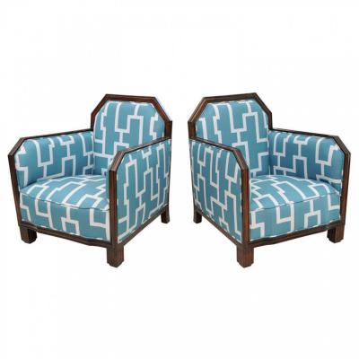 Paul Follot Fine Pair of Rosewood Art Deco Club Chairs France Paul Follot