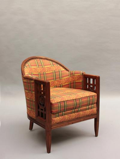 Paul Follot Pair of Fine French Art Deco Mahogany Armchairs by Paul Follot