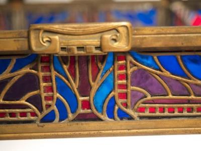 Paul Follot Paul Follot Bronze and Leaded Glass Ceiling Fixture