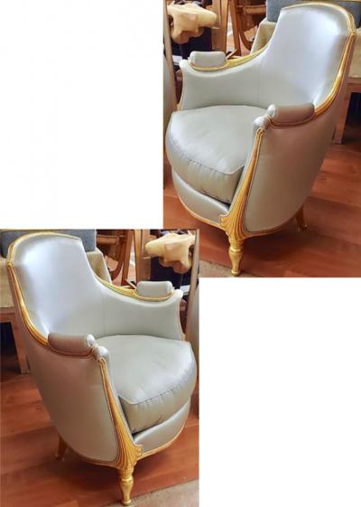 Paul Follot Paul Follot early Art Deco pair of gold leaf carved frame chairs