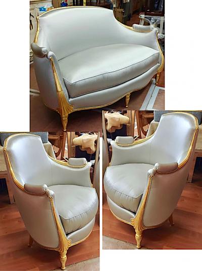 Paul Follot Paul Follot rarest refined gold leaf carved wood Art Deco set