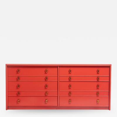 Paul Frankl 1950s Paul Frankl Moroccan Red Lacquered Double Dresser Chest of Drawers