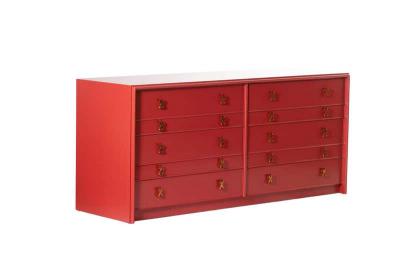 Paul Frankl 1950s Paul Frankl Moroccan Red Lacquered Double Dresser Chest of Drawers