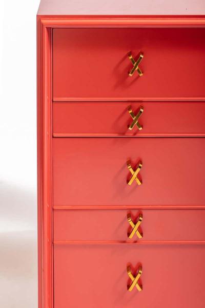 Paul Frankl 1950s Paul Frankl Moroccan Red Lacquered Double Dresser Chest of Drawers