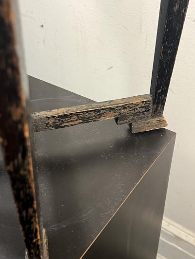 Paul Frankl ART DECO BLACK WOOD SKYSCRAPER LEG STOOL IN THE MANNER OF PAUL FRANKL