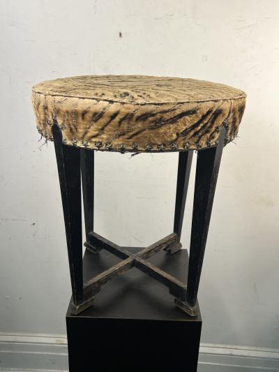 Paul Frankl ART DECO BLACK WOOD SKYSCRAPER LEG STOOL IN THE MANNER OF PAUL FRANKL