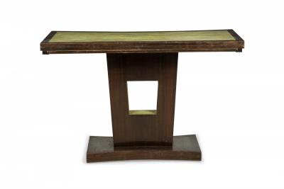 Paul Frankl American Art Deco Mahogany and Green Leather Extendable Console Tabl