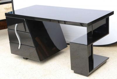 Paul Frankl Black Lacquered Sculptural Desk by Paul Frankl