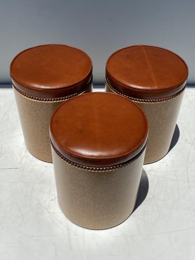 Paul Frankl Cork Side Table or Stool in Cognac Leather