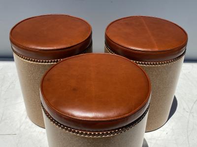 Paul Frankl Cork Side Table or Stool in Cognac Leather