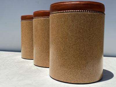 Paul Frankl Cork Side Table or Stool in Cognac Leather