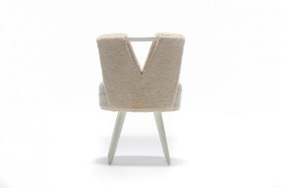 Paul Frankl Custom Vanity Stool in Ivory Cream Shearling with Leather Trim