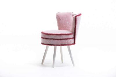 Paul Frankl Custom Vanity Stool in Pink Shearling with Burgundy Trim