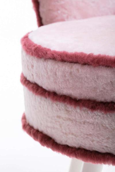 Paul Frankl Custom Vanity Stool in Pink Shearling with Burgundy Trim