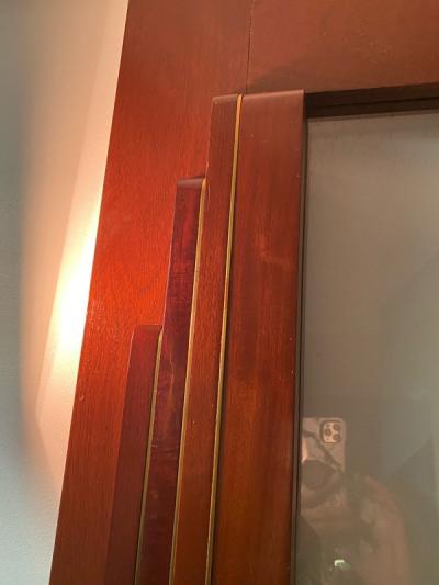 Paul Frankl FOUR ART DECO WOOD BRASS GLASS SKYSCRAPER DOORS IN THE STYLE OF PAUL FRANKL