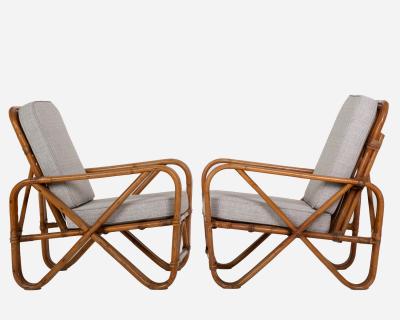 Paul Frankl Fake pair of bamboo and rattan armchairs France circa 1960