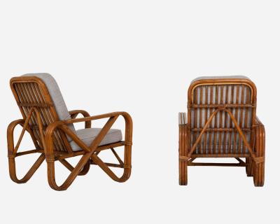 Paul Frankl Fake pair of bamboo and rattan armchairs France circa 1960